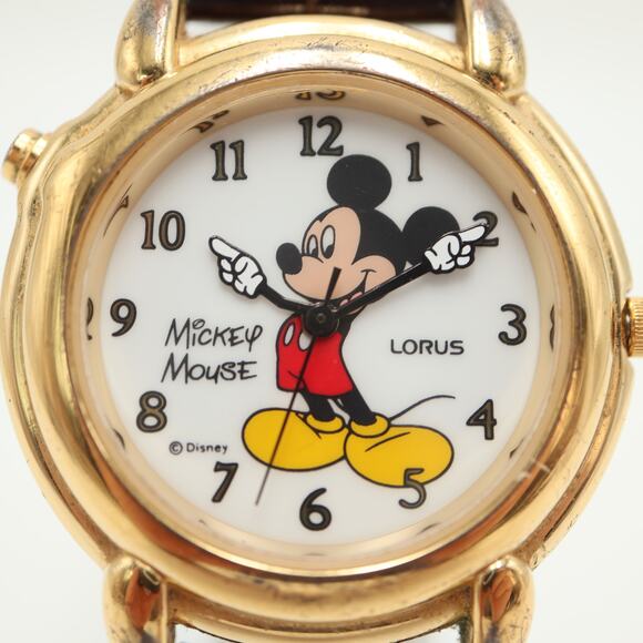 Vintage Lorus Mickey Mouse 36mm Talking Sound Watch Brown Leather w New Battery - Picture 6 of 13